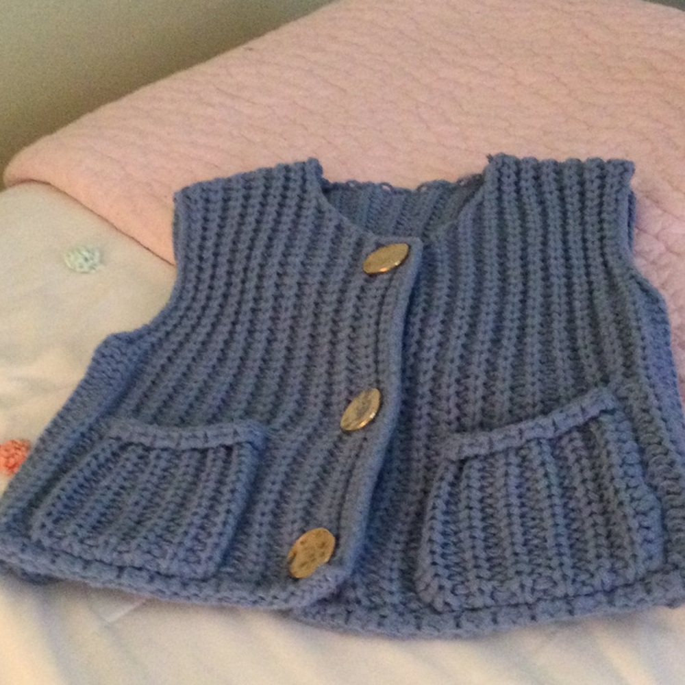 Blue Knitted Vest with Gold Buttons